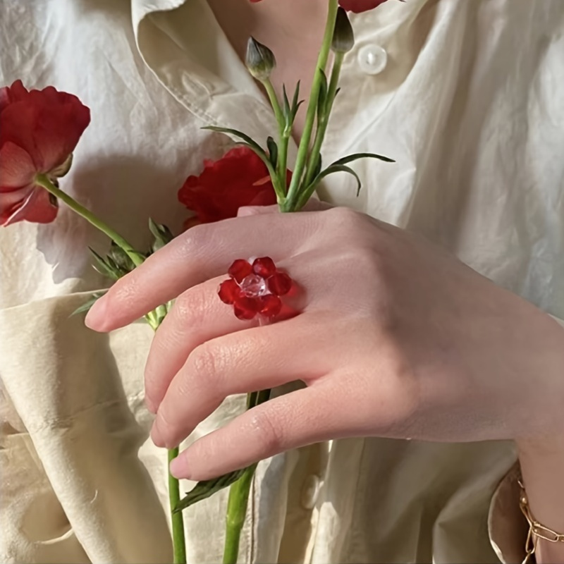 Boho Handcrafted Beaded Flower Rings Set of 2